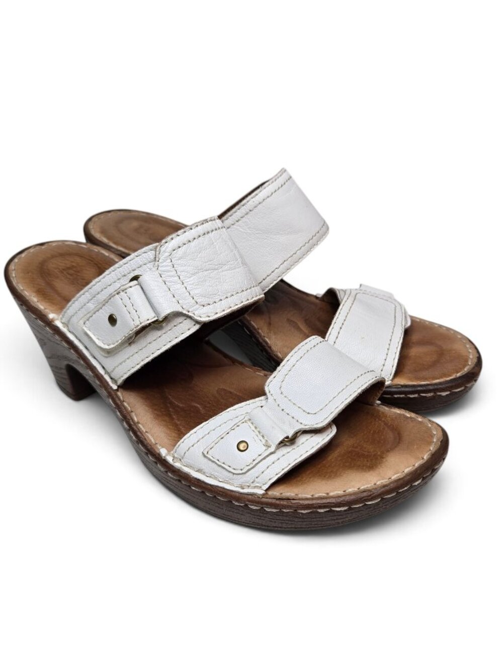 Born Bellot White Leather Heeled Sandals Womens Adjustable Strap Open Toe 7
